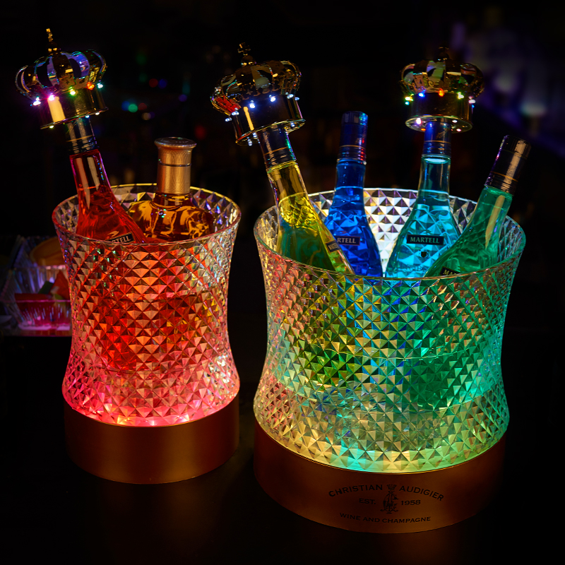 酒吧发光冰桶 LED充电钻石腰形香槟桶亚克力冰桶七彩发光冰桶包邮