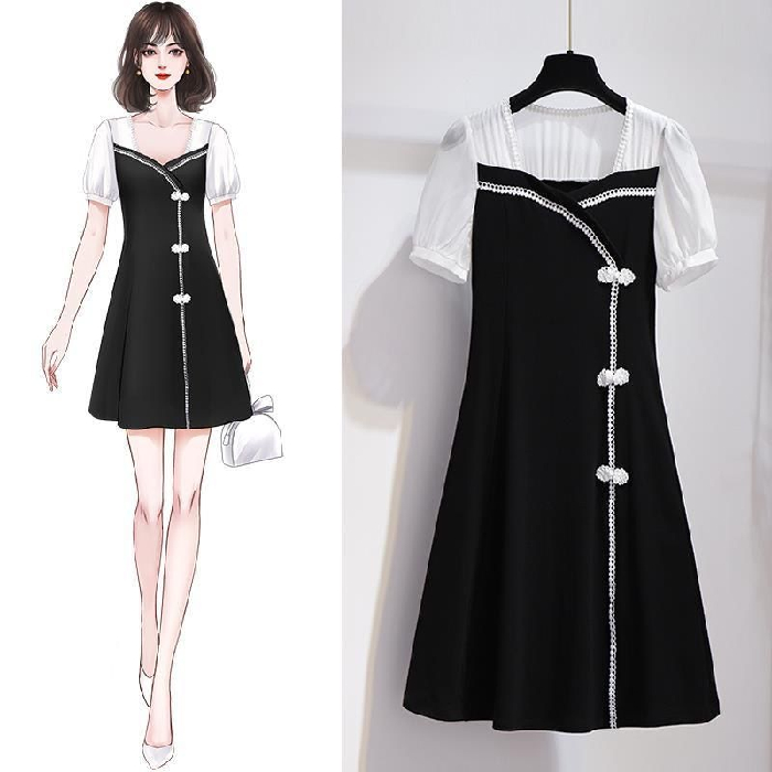 Slightly fat and thin dress summer new large size women's dress, foreign style, age reducing, meat covering, loose little black skirt fashion