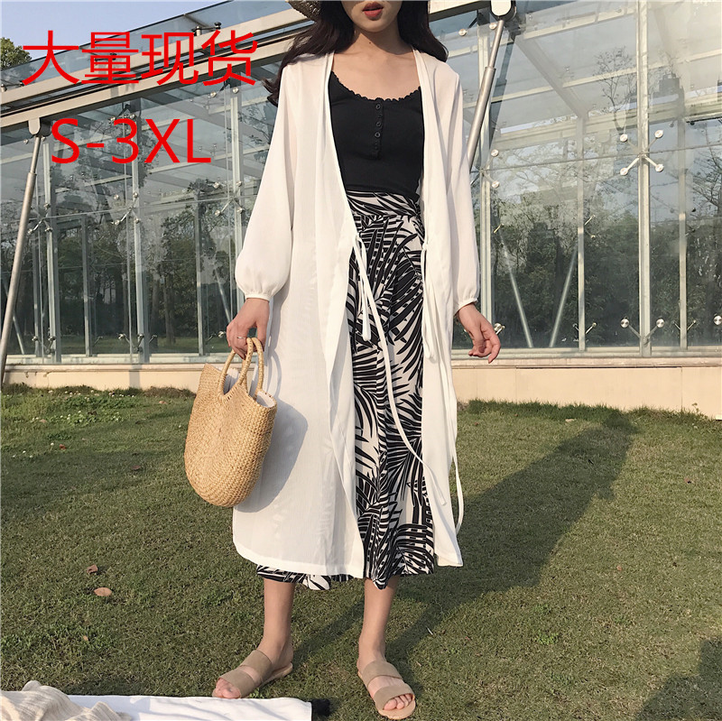 Sun proof clothes women's middle and long vacation travel soft Chiffon cardigan long sleeve air conditioning shirt with loose lace