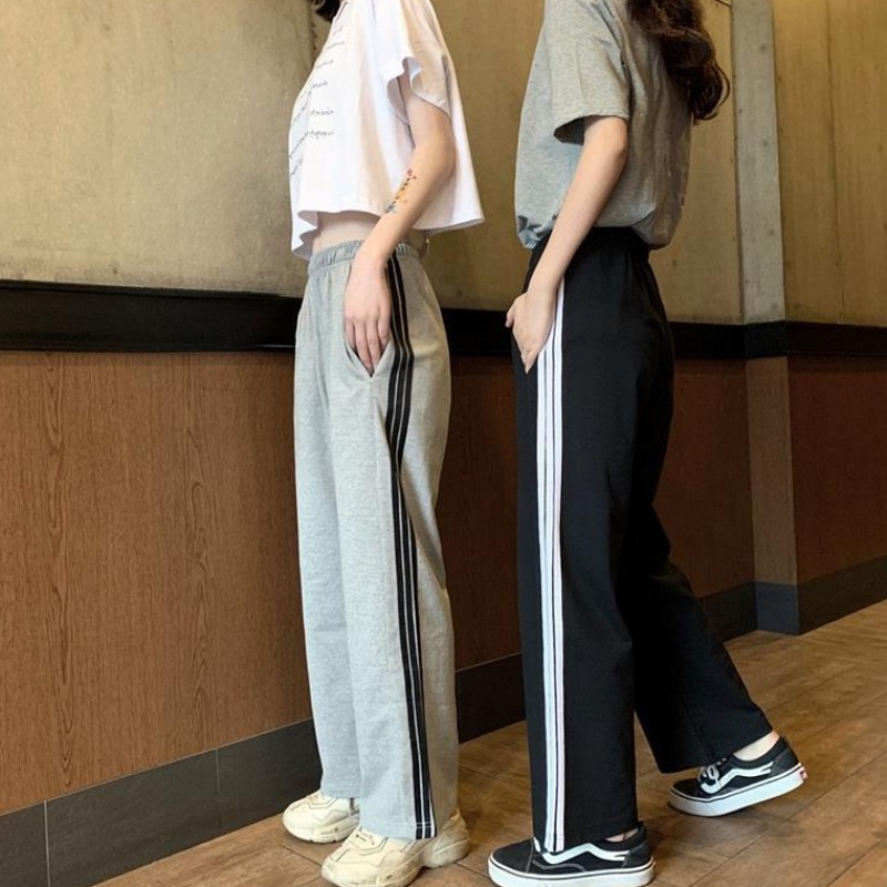 Wide leg pants women's spring autumn large size high waist straight tube drop feeling student sports pants women's loose casual pants
