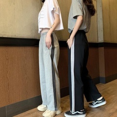 Wide leg pants women's spring autumn large size high waist straight tube drop feeling student sports pants women's loose casual pants