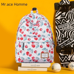 mrace homme雙肩包女高中大學生防水印花書包學院風小眾電腦背包