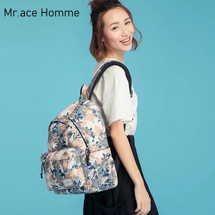 Mr.ace 书包大容量背包旅行电脑包 Homme原创印花双肩包女学生韩版