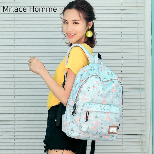 mr.ace印花女生日韩风电脑背包
