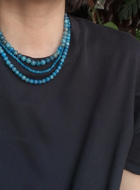 小众品牌  OG Loc 高货天然原矿蓝磷灰石原色串珠银扣项链