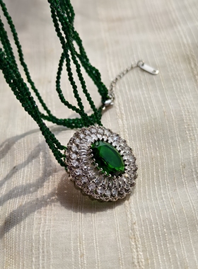 小众品牌  OG Loc  精密切割水钻 琉璃米珠 绿色系项链