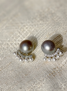 青岛饰品  OG Loc  天然灰珍珠一颗 小配珠亚克力烤漆  银针耳钉