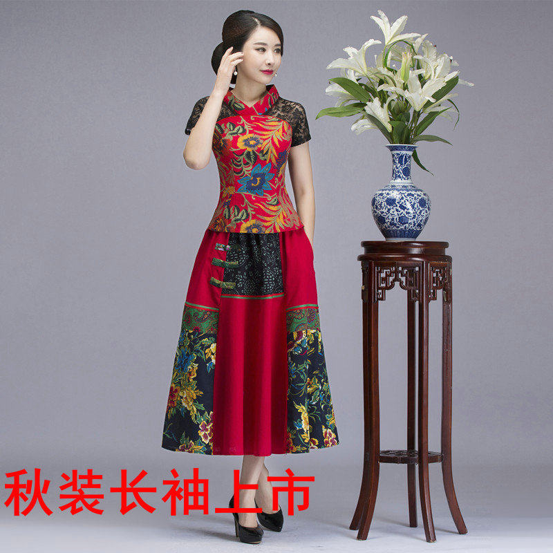 民族风大码女装妈妈蕾丝拼接棉麻旗袍上衣短袖唐装两件套连衣裙夏|ruв категории Женская одежда, костюм/национальная одежда/театр костюм, костюм/китайский стиль одежды, пальто - от Buy2taobao.com для оказания профессиональной услуги покупки агента Taobao