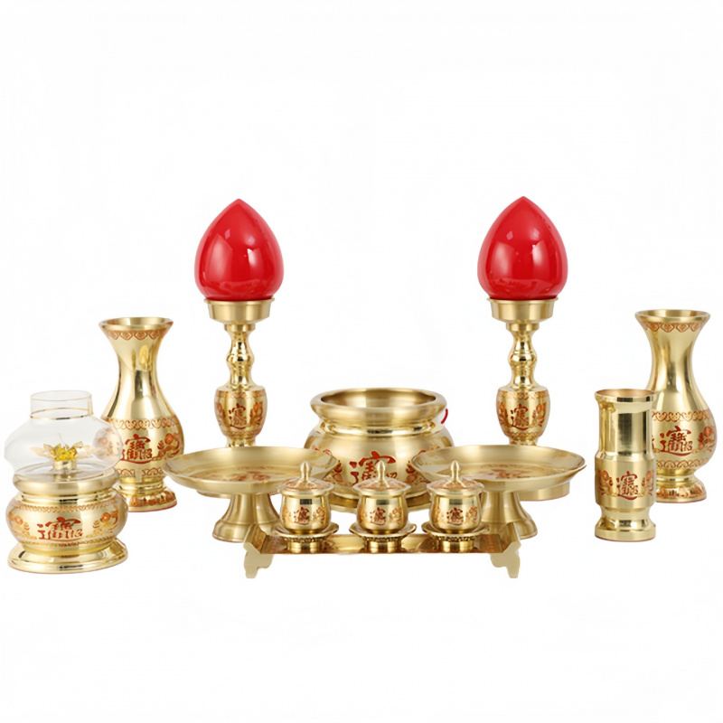 黄铜圣水杯佛前供果盘供杯香炉花瓶供灯家用招财摆件佛具用品大全