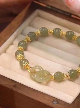 新款网红抖音环环相扣和田玉素圈手链轻奢小众设计手串礼物