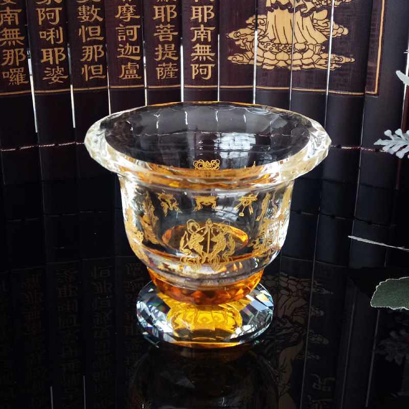 浮莲笙佛具用品供桌净水杯水晶八宝碗供水斋碗圣水杯八吉祥水晶供