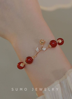 新款网红直播同款红色玫瑰红玛瑙