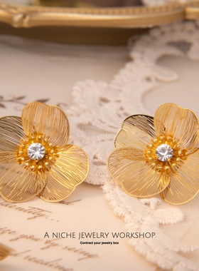 金属花朵耳坠夸张流苏高级感耳饰