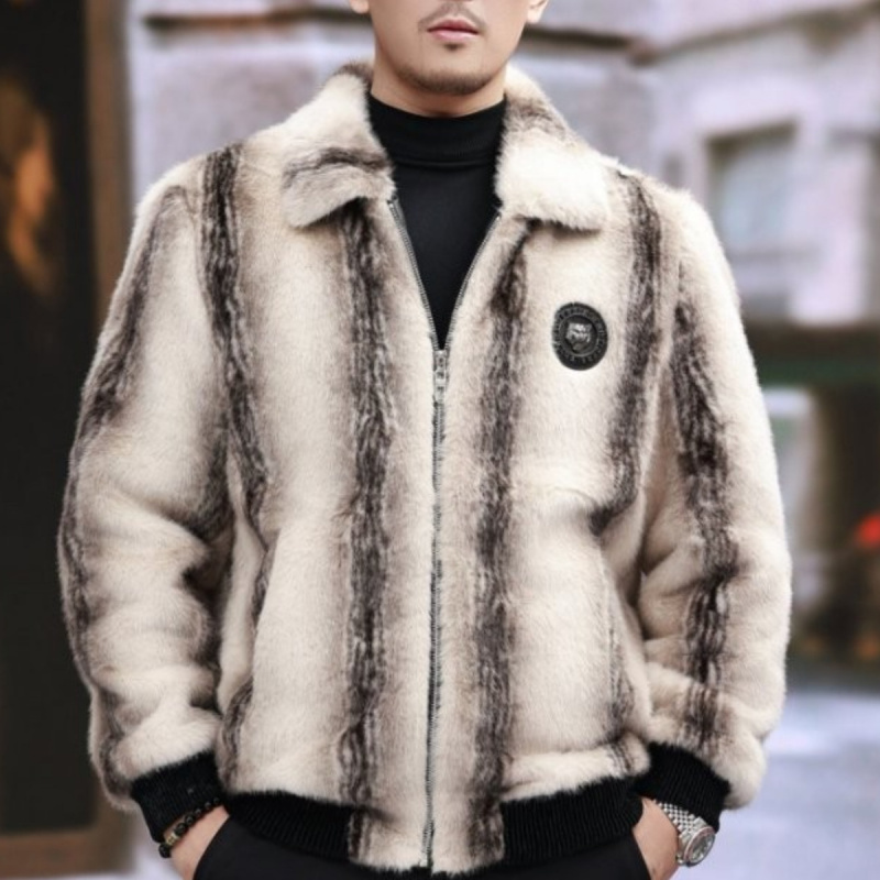 全网低价虎纹冬季加厚仿水貂金貂绒貂毛海宁皮草貂皮皮衣外套男装