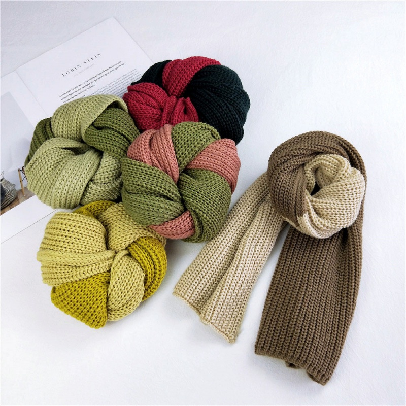 双色拼毛线围巾女冬季长款加厚韩国冬天情侣针织围巾学生保暖围脖