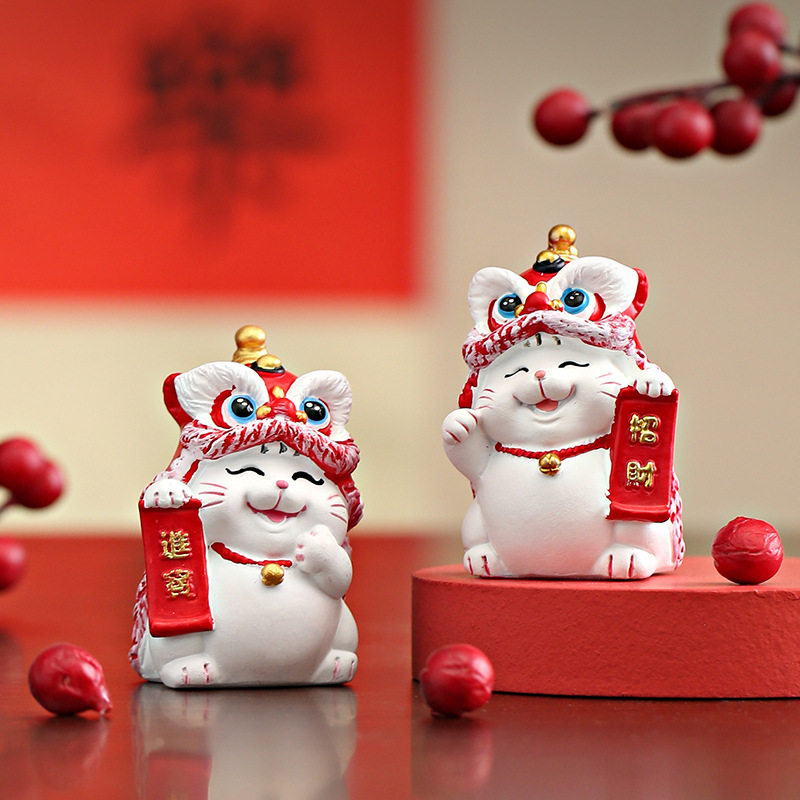 国潮醒狮舞狮招财猫工位桌面装饰工艺品小摆件高级感小众开业礼品图片