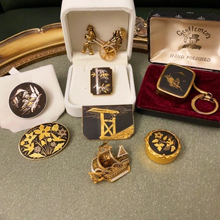 FG西洋古董首饰 vintage西班牙大马士革帆船胸针 日本浮世绘中古