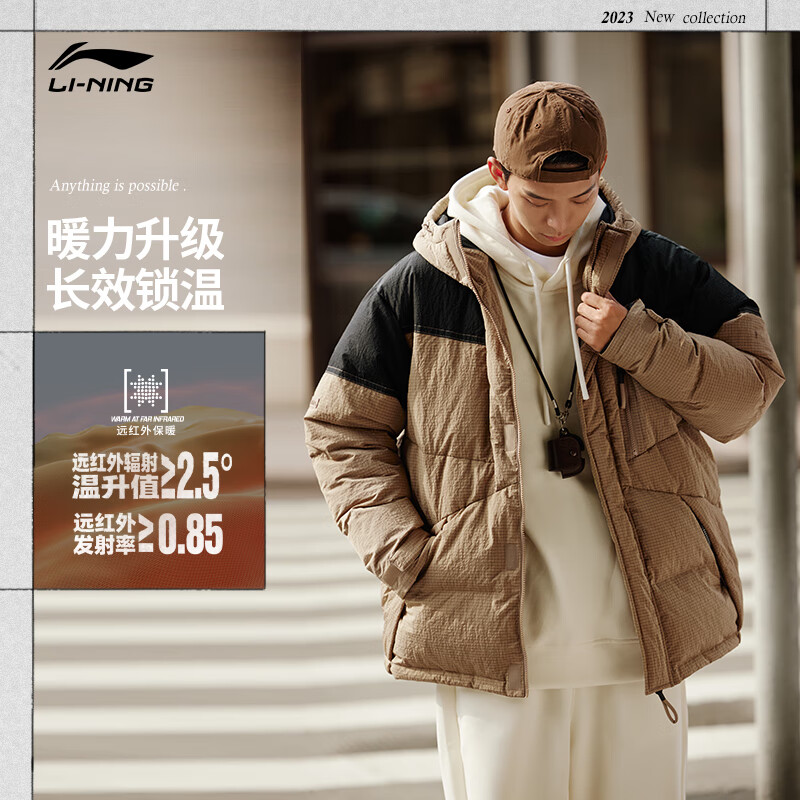 李宁羽绒服2025冬款时尚潮流男子宽松连帽保暖鸭绒运动服AYMT065