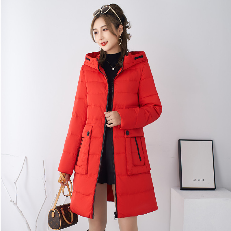 唐羽高端中长款连帽羽绒服女年时尚修身休闲外套
