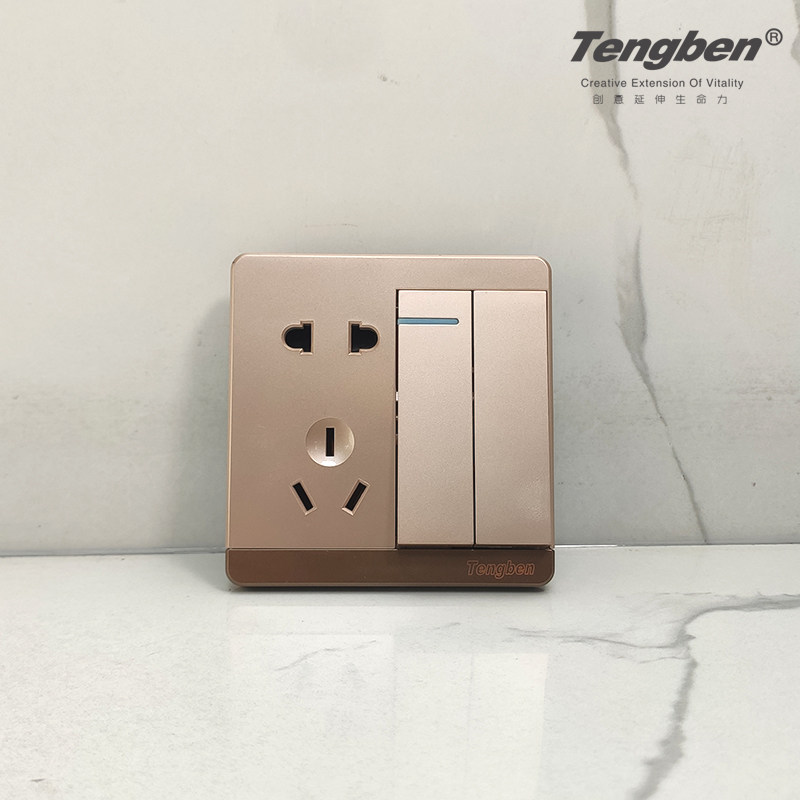 藤本墙壁插座86型玫瑰金面板超大板二位开关带二三插二开单双五孔