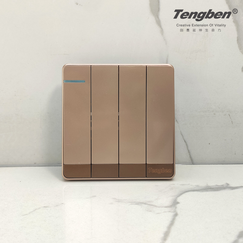 藤本开关插座86型玫瑰金暗装面板超大板四开单控四位双控电源开关