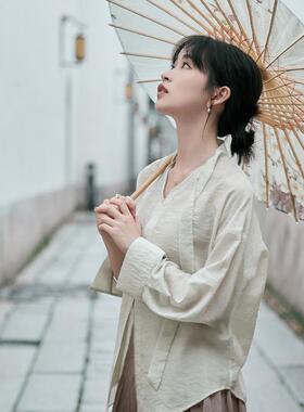 柒量一裁小个子杏色防晒衬衫+吊带+半身裙三件套装女夏季时尚0656