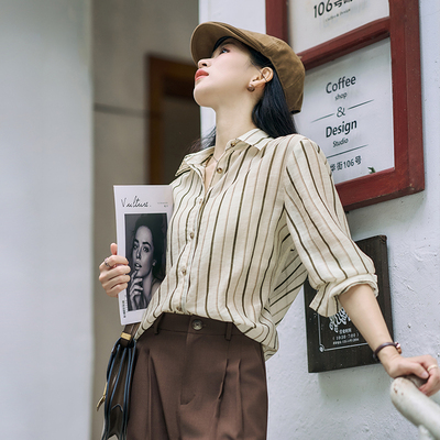 衬衫上衣棕色休闲西装裤时尚套装