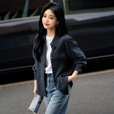 柒量一裁小个子深蓝色衬衫