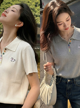 柒量一裁小个子双色针织短袖上衣T恤早春漂亮穿搭女1832