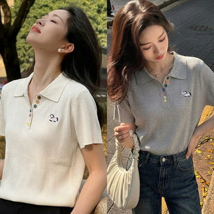 上衣T恤早春漂亮穿搭女1832预 柒量一裁小个子双色针织短袖