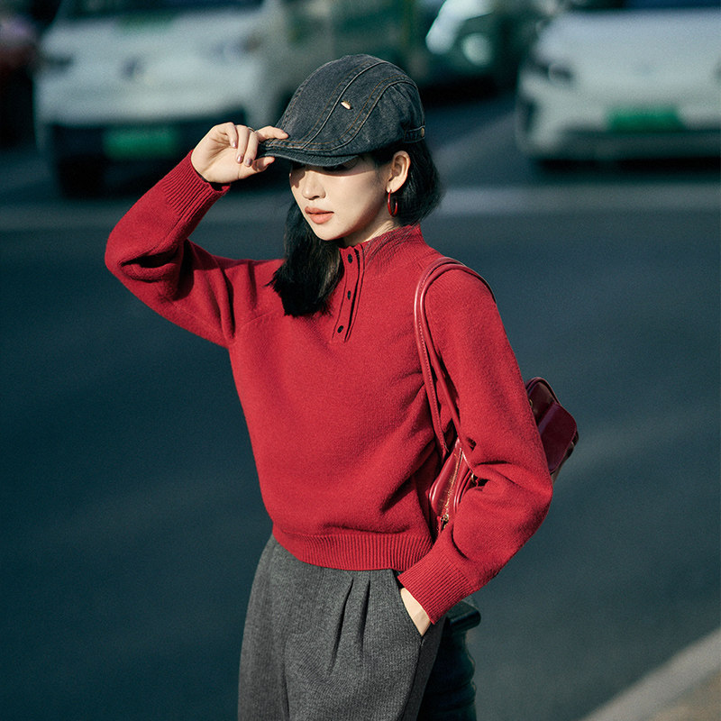 柒量一裁小个子红色高领毛织上衣毛衣可外穿内搭慵懒高级感3203,女装/女士精品,毛衣,淘宝优惠券,粉丝福利购,淘宝优惠卷