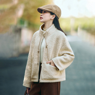 柒量一裁米白色羊羔毛外套女巨好看的外套新款秋冬羊毛3654