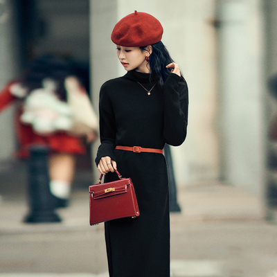 柒量一裁小个子黑色连衣裙