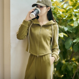 长裤 大柒 小个子苔藓绿色休闲卫衣 宽松随性两件套5437 女秋季