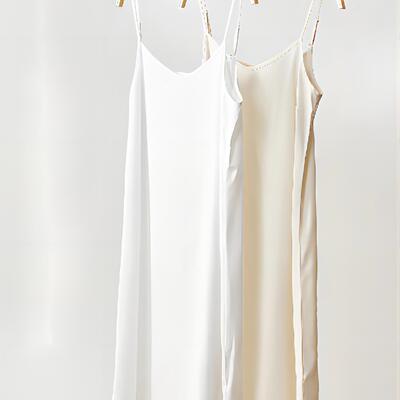 小个子米白、杏色背心吊带裙女春