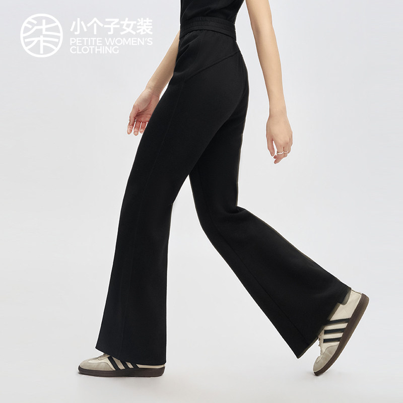 柒量一裁小个子黑色微喇休闲裤图片