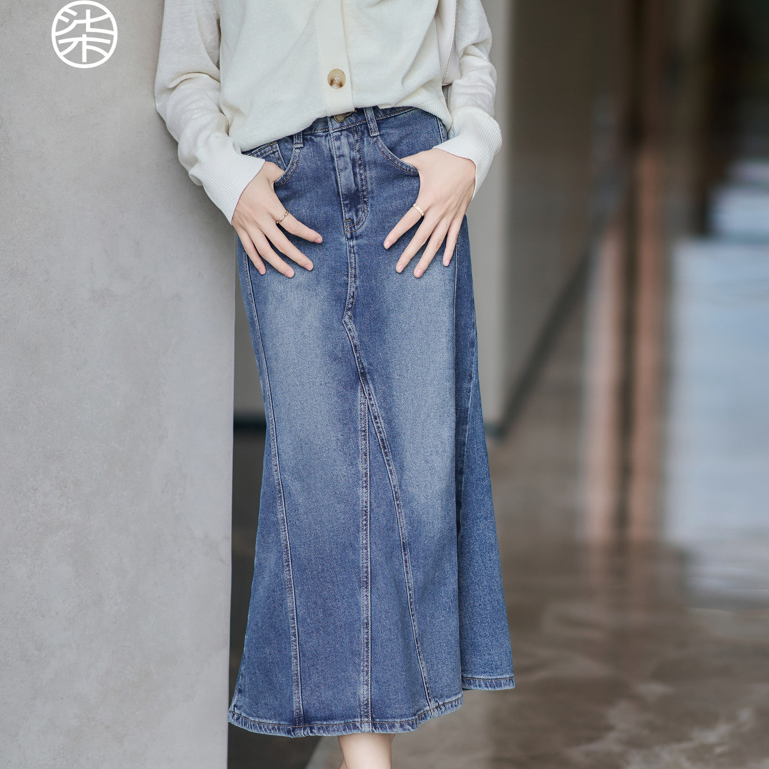 【大柒】小个子蓝色高腰鱼尾牛仔半身裙女百搭显瘦时尚裙子0902