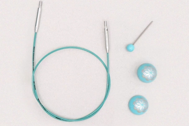 原装进口手工编织工具knitpro mindful蓝色可旋转针绳毛衣针配件