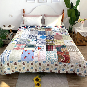 新款QIULT手工百家被 拼布被绗缝床盖婆婆被欧美风田园铺沙发地板