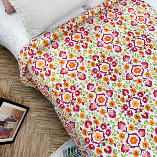 纯粉色床盖春夏包邮绣花