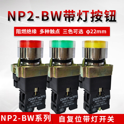 自复位按钮开关带灯正泰