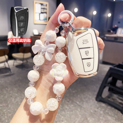 适用现代全新胜达钥匙套北京ix45格越圣达菲ix45扣TGDI车遥控包壳