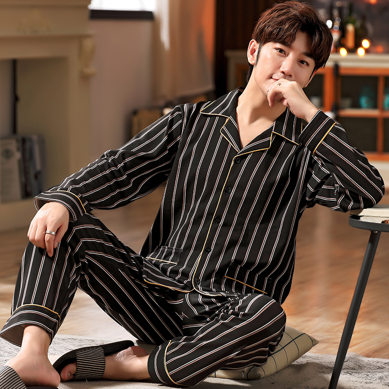 睡衣男士春秋季纯棉长袖薄款全棉式大码秋冬款家居服套装男款冬季