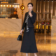 外套气质印花连衣裙两件套 新款 裙女2026春季 黑色西装 高端醋酸套装