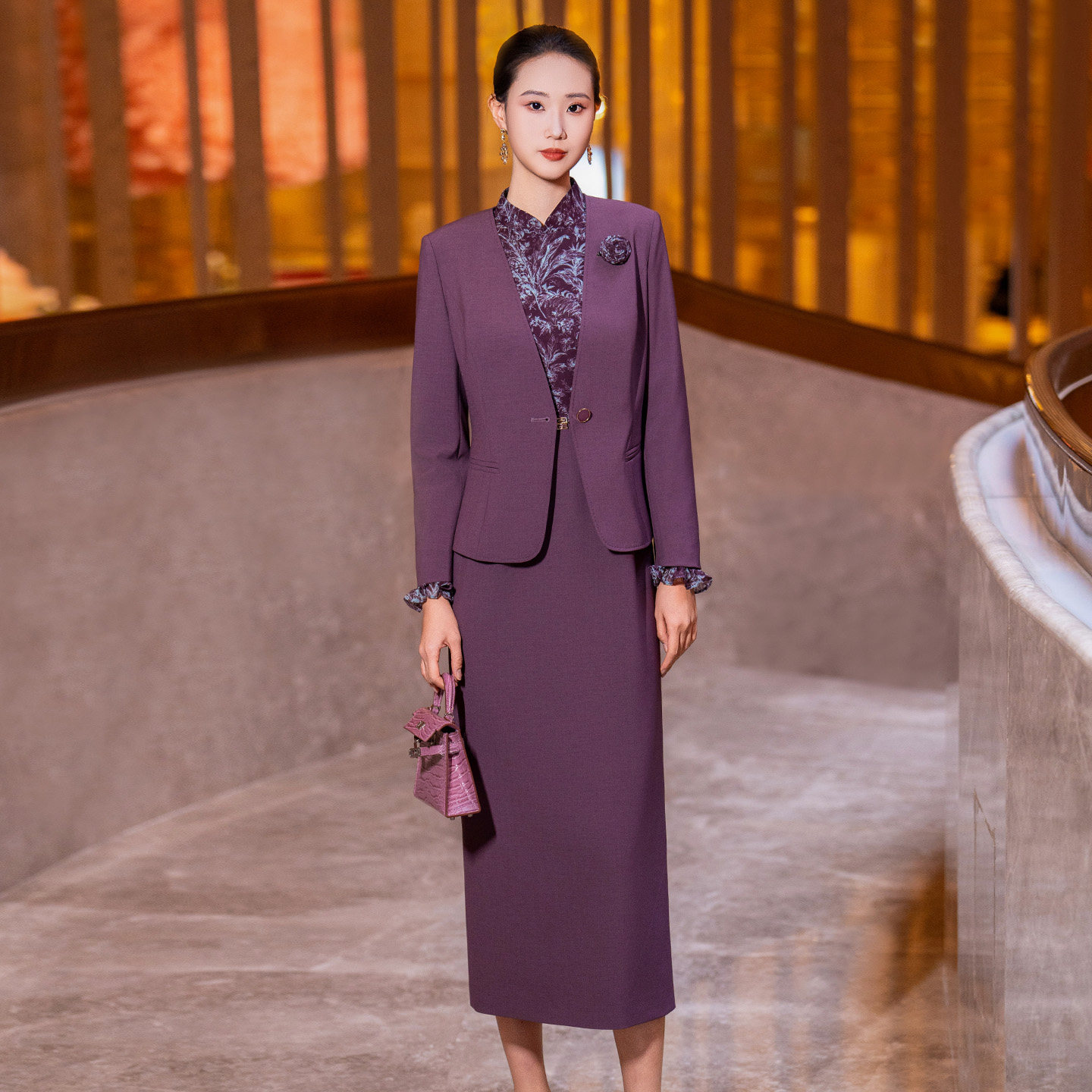 紫色高档西装套装裙女2026春新款女装气质时尚印花裙子毛呢两件套,女装/女士精品,职业女裙套装,淘宝优惠券,粉丝福利购,淘宝优惠卷