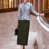 新款 连衣裙套装 新中式 两件套别致修身 花色国风立领长袖 2026春秋季