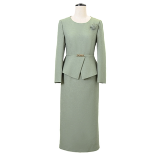 春秋季连衣裙2025新款气质假两件时尚端庄大气圆领修身长袖直筒裙