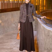 洋气气质西装 女2025新款 外套连衣裙两件套 咖色小香风毛呢套装 时尚