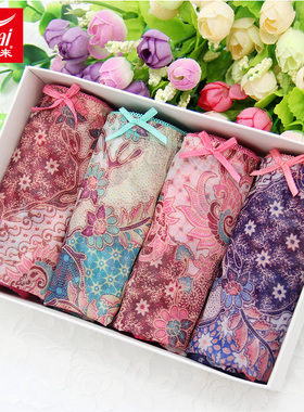 4条富妮来女士内裤凉爽网纱速干透气性感无痕蕾丝大码中腰短裤夏