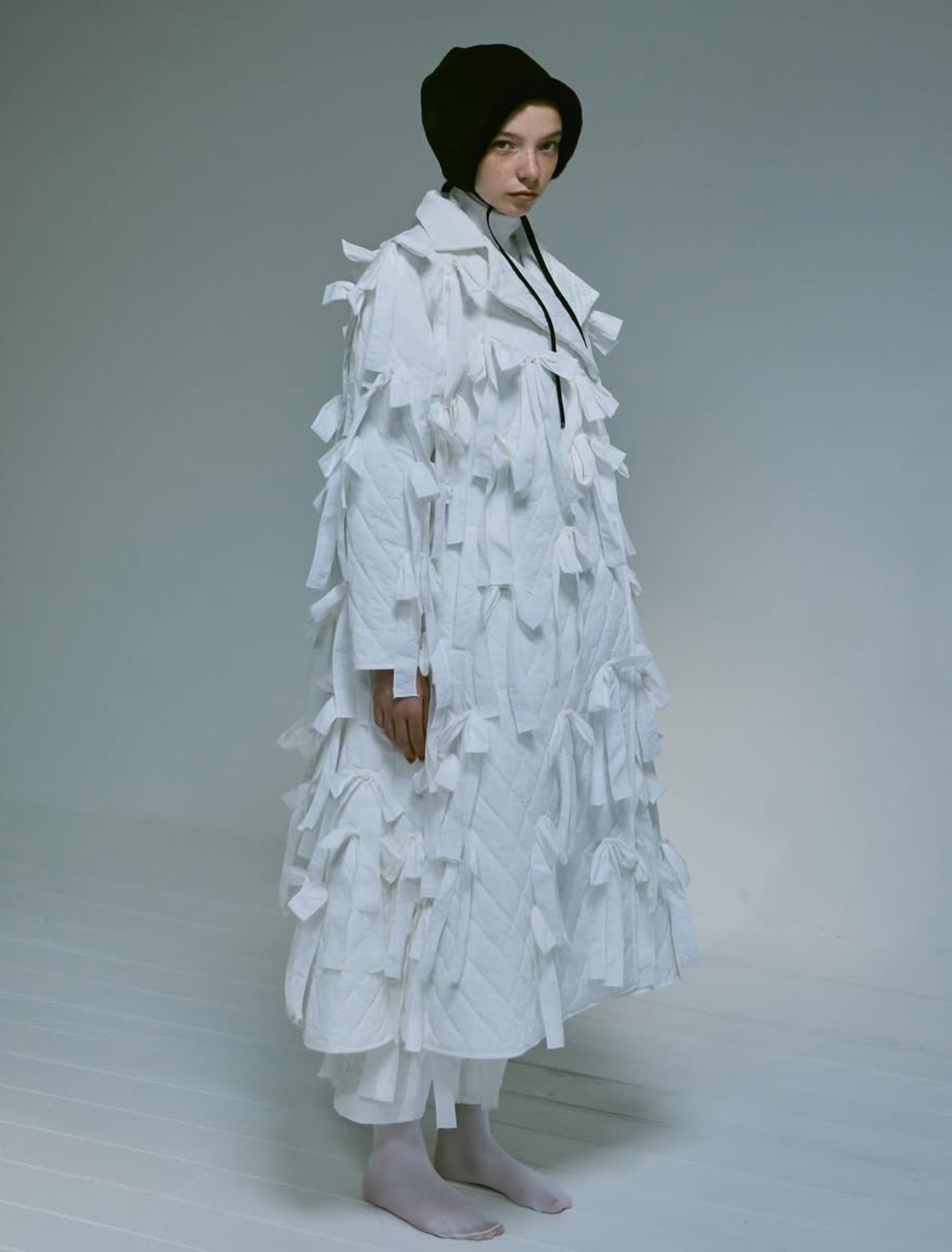 无退换日单贵牌PERNA重磅 蝴蝶结 翻领夹棉 长款棉衣外套